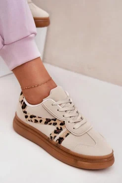 Damskie Sneakersy Na Platformie Panterka Beżowe Totter