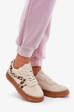 Damskie Sneakersy Na Platformie Panterka Beżowe Totter