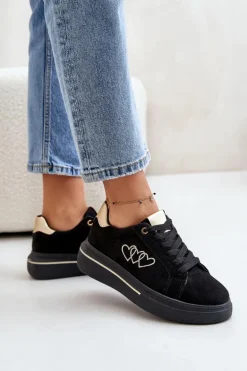 Damskie Sneakersy Na Platformie Z Sercami Czarne Avirorae