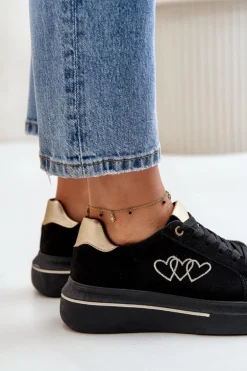 Damskie Sneakersy Na Platformie Z Sercami Czarne Avirorae