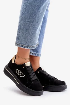 Damskie Sneakersy Na Platformie Z Sercami Czarne Avirorae