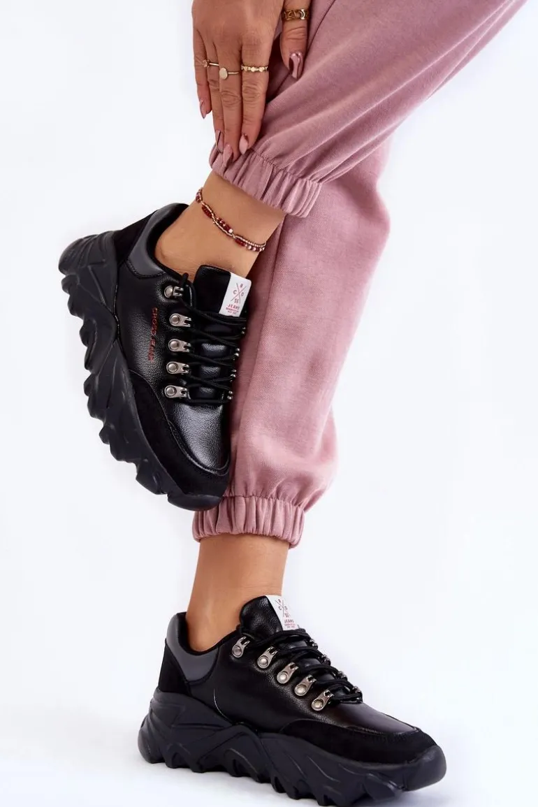 Damskie Sneakersy Na Platformie Cross Jeans KK2R4073C Czarne