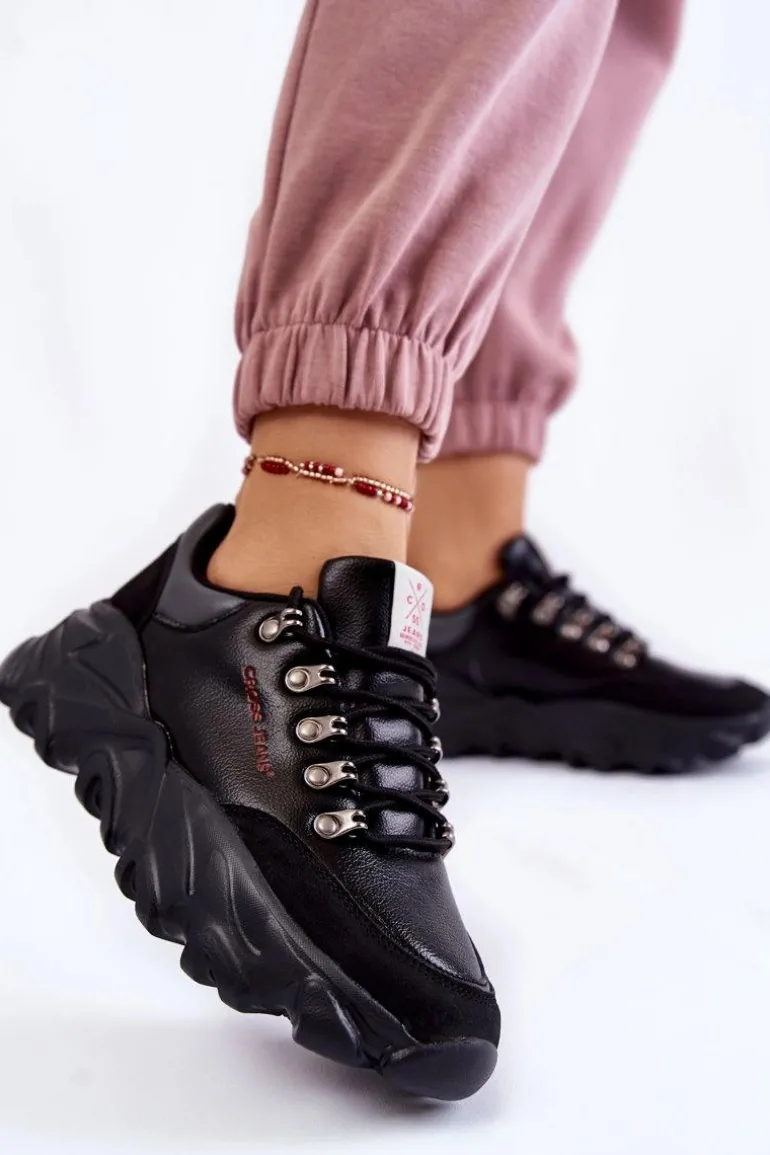 Damskie Sneakersy Na Platformie Cross Jeans KK2R4073C Czarne