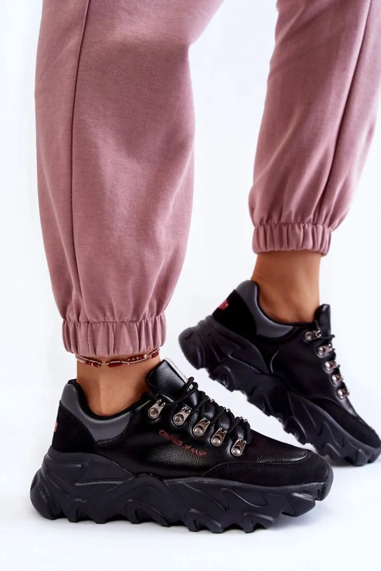 Damskie Sneakersy Na Platformie Cross Jeans KK2R4073C Czarne