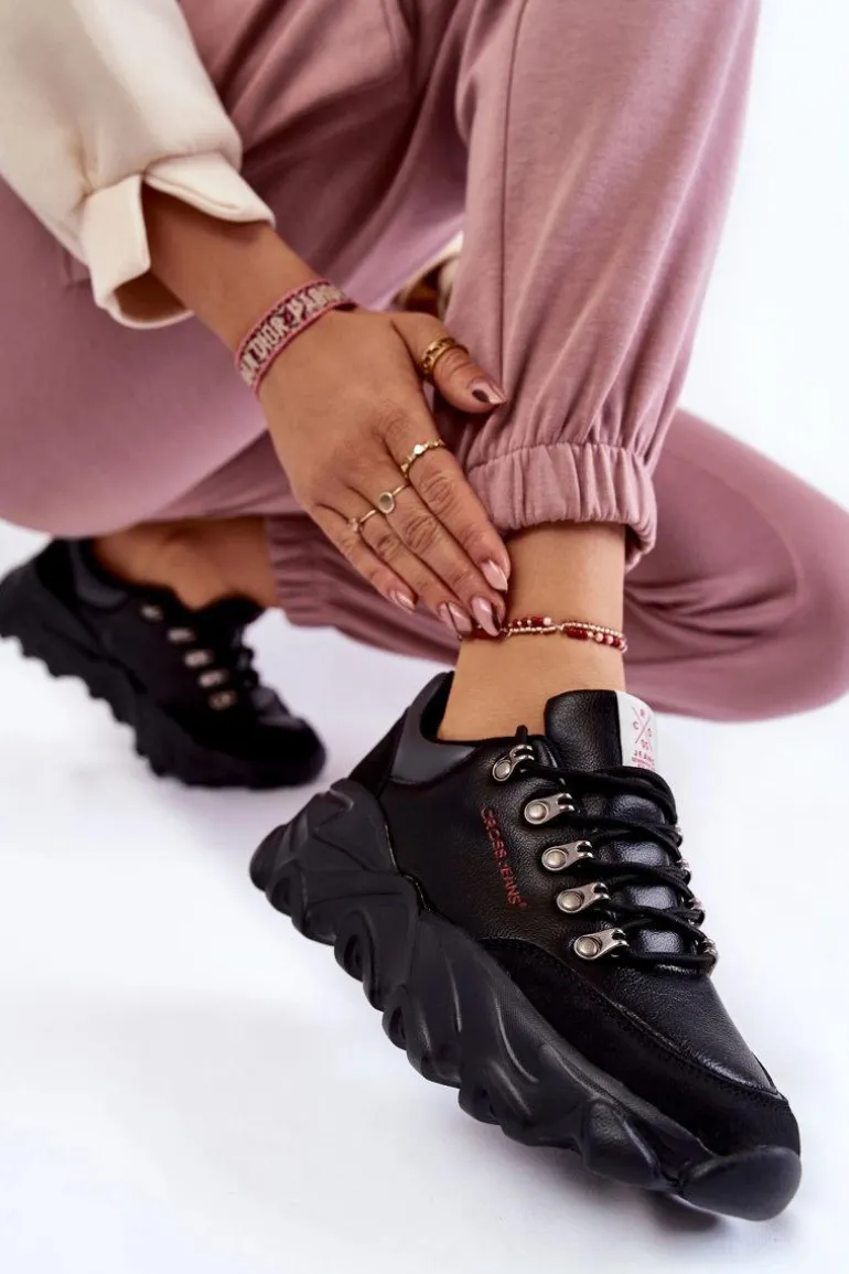 Damskie Sneakersy Na Platformie Cross Jeans KK2R4073C Czarne