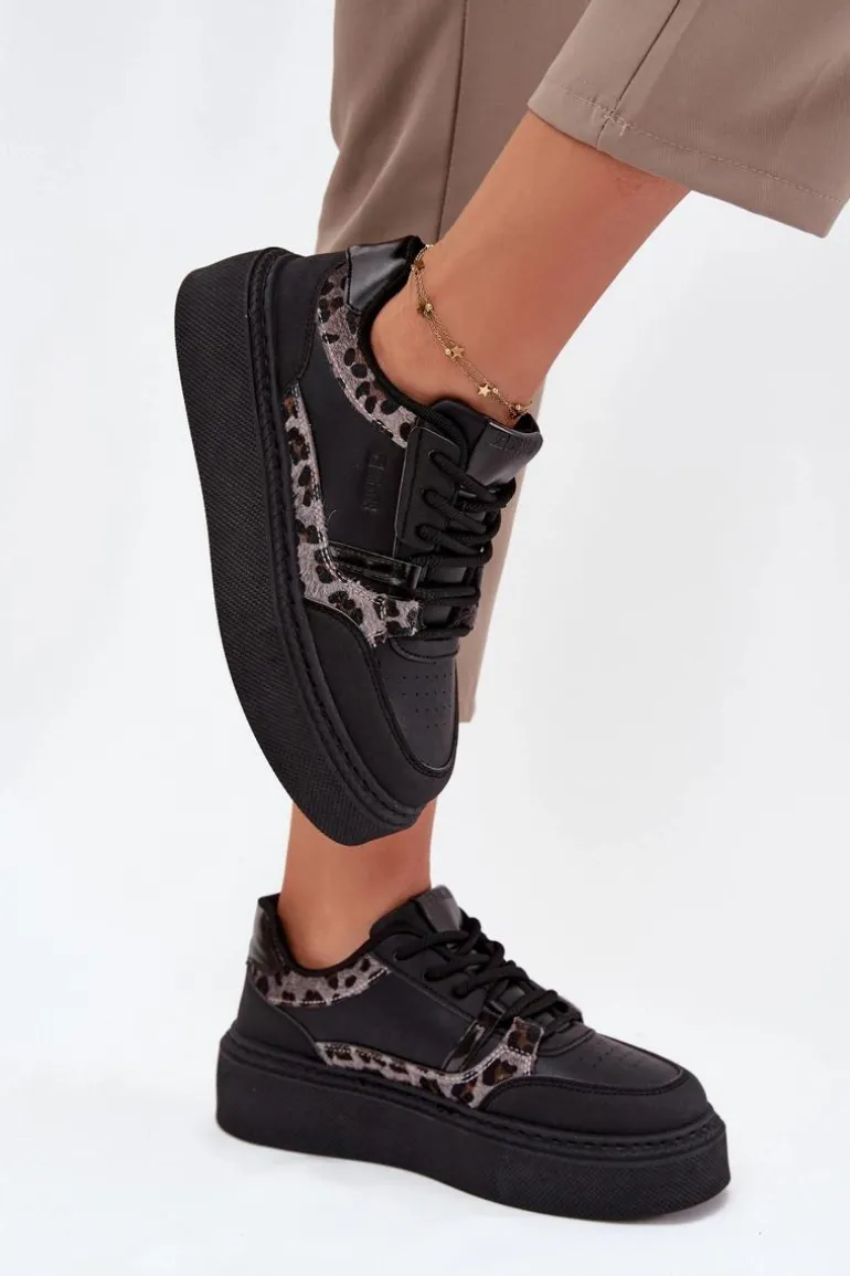 Damskie Sneakersy Na Platformie Big Star SS274358 Panterka Czarne