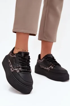 Damskie Sneakersy Na Platformie Big Star SS274358 Panterka Czarne
