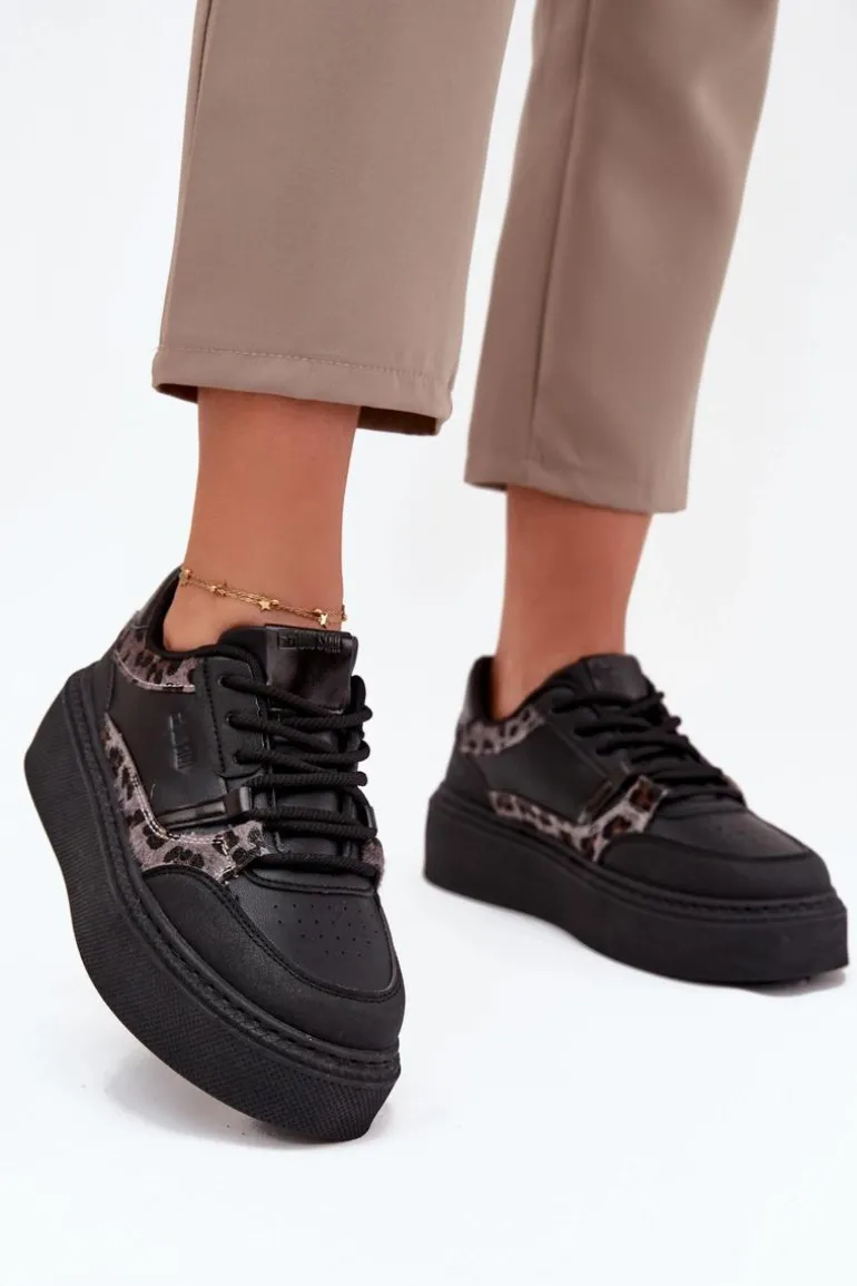 Damskie Sneakersy Na Platformie Big Star SS274358 Panterka Czarne