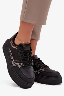 Damskie Sneakersy Na Platformie Big Star SS274358 Panterka Czarne