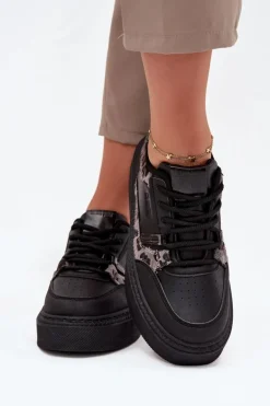 Damskie Sneakersy Na Platformie Big Star SS274358 Panterka Czarne
