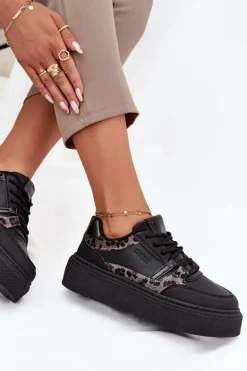 Damskie Sneakersy Na Platformie Big Star SS274358 Panterka Czarne