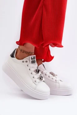 Damskie Sneakersy Na Platformie Z Przypinkami Sercami Białe Azamia