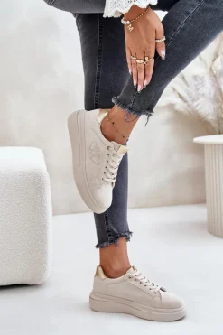 Damskie Sneakersy Na Platformie Z Sercami Beżowe Avirorae