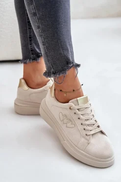 Damskie Sneakersy Na Platformie Z Sercami Beżowe Avirorae