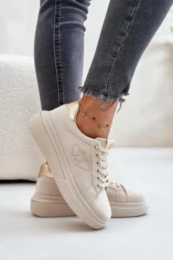 Damskie Sneakersy Na Platformie Z Sercami Beżowe Avirorae
