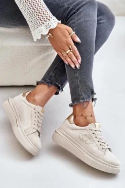 Damskie Sneakersy Na Platformie Z Sercami Beżowe Avirorae