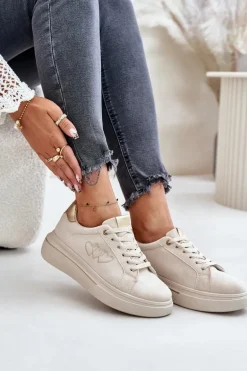 Damskie Sneakersy Na Platformie Z Sercami Beżowe Avirorae