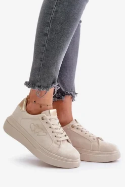 Damskie Sneakersy Na Platformie Z Sercami Beżowe Avirorae