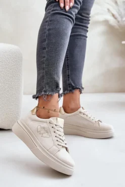 Damskie Sneakersy Na Platformie Z Sercami Beżowe Avirorae