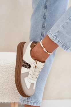 Damskie Sneakersy Na Platformie Panterka Beżowe Lincidi