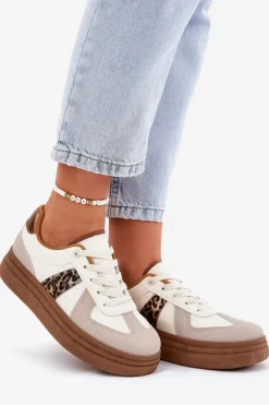 Damskie Sneakersy Na Platformie Panterka Beżowe Lincidi