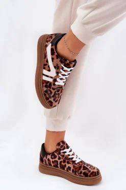 Damskie Sneakersy Na Platformie Panterka Brązowe Totter