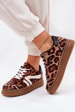 Damskie Sneakersy Na Platformie Panterka Brązowe Totter