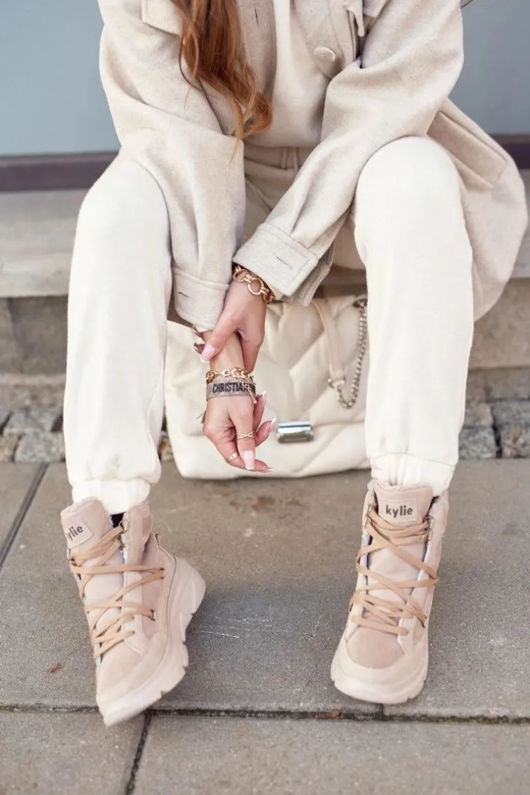 Damskie Sneakersy Śniegowce Beżowe Missy