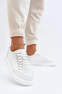 Damskie Sneakersy Skóra Naturalna Białe Dimpna