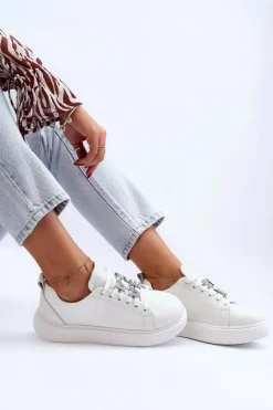 Damskie Sneakersy Skórzane Z Ozdobami Białe Dysuria