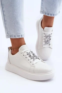Damskie Sneakersy Skórzane Z Ozdobami Białe Dysuria