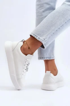 Damskie Sneakersy Skórzane Z Ozdobami Białe Dysuria