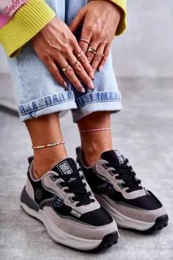 Damskie Sneakersy Sportowe Big Star KK274100 Czarno-Szare