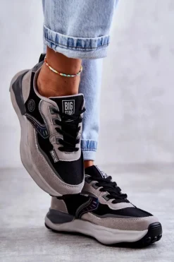 Damskie Sneakersy Sportowe Big Star KK274100 Czarno-Szare