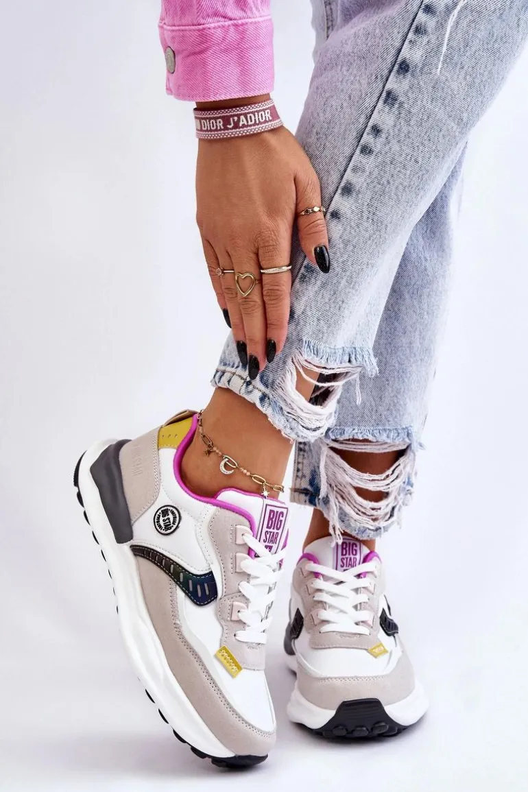 Damskie Sneakersy Sportowe Big Star KK274099 Biało-Beżowe