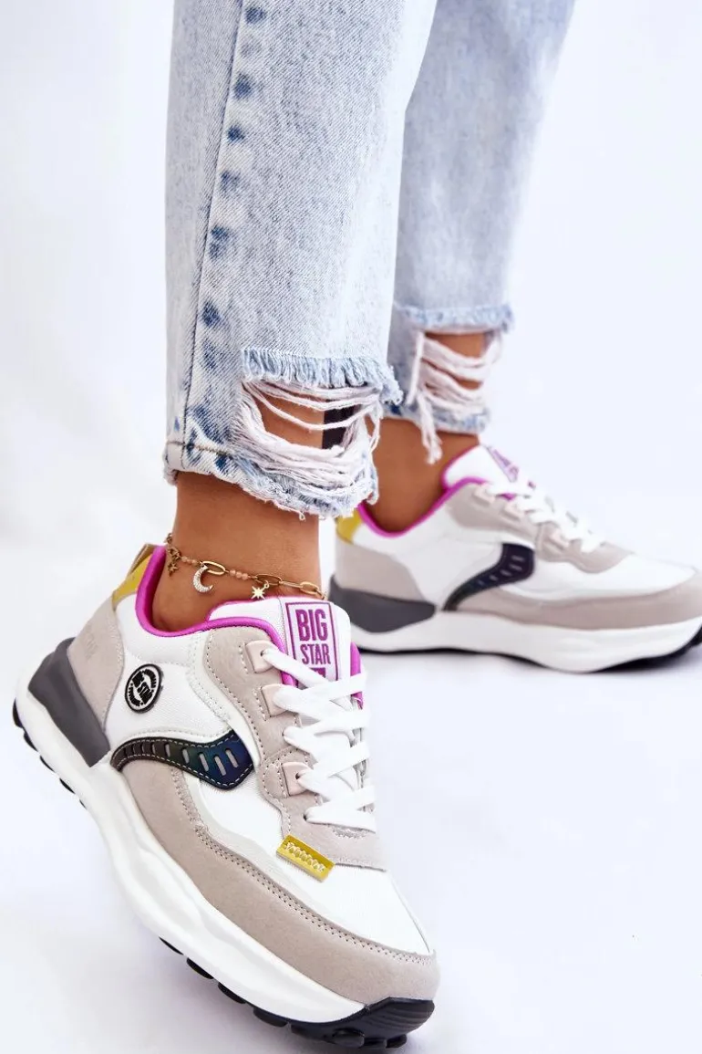 Damskie Sneakersy Sportowe Big Star KK274099 Biało-Beżowe