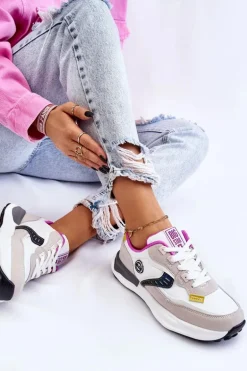 Damskie Sneakersy Sportowe Big Star KK274099 Biało-Beżowe