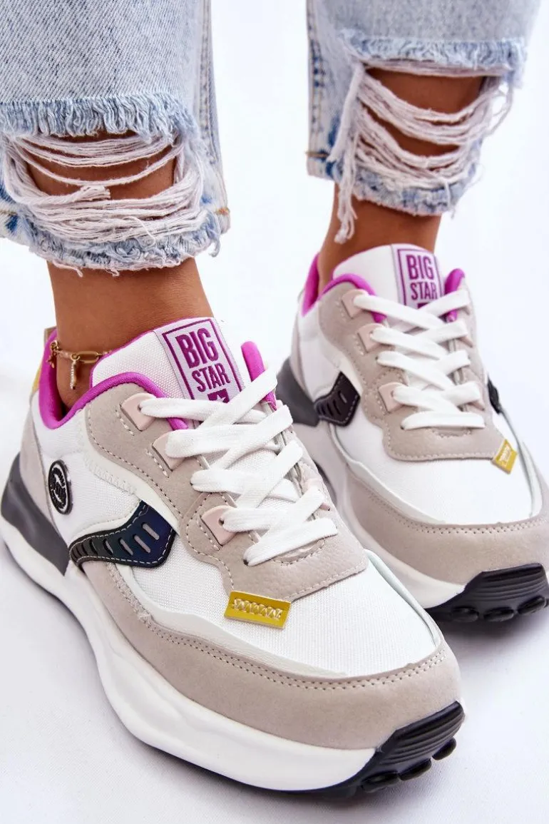 Damskie Sneakersy Sportowe Big Star KK274099 Biało-Beżowe