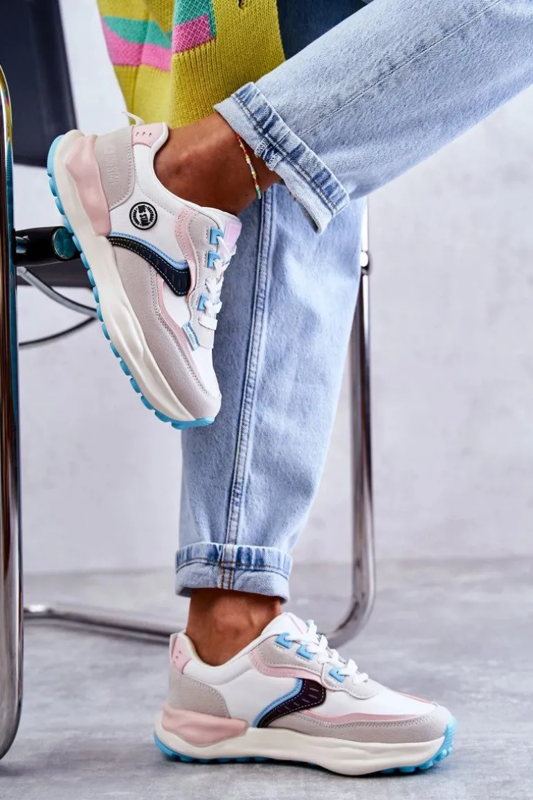 Damskie Sneakersy Sportowe Big Star KK274097 Biało-Różowe