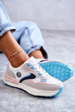 Damskie Sneakersy Sportowe Big Star KK274097 Biało-Różowe