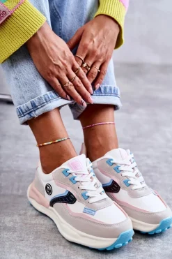 Damskie Sneakersy Sportowe Big Star KK274097 Biało-Różowe