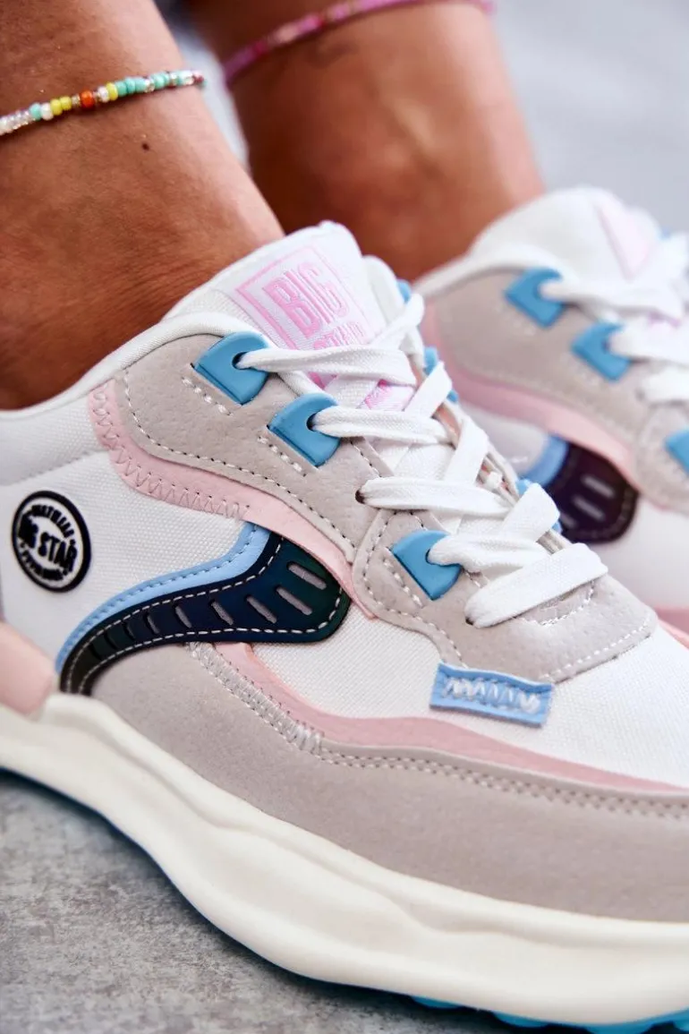 Damskie Sneakersy Sportowe Big Star KK274097 Biało-Różowe