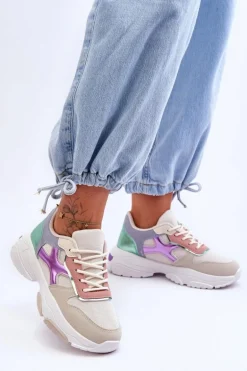Damskie Sneakersy Sznurowane Beżowo-Zielone Cortes