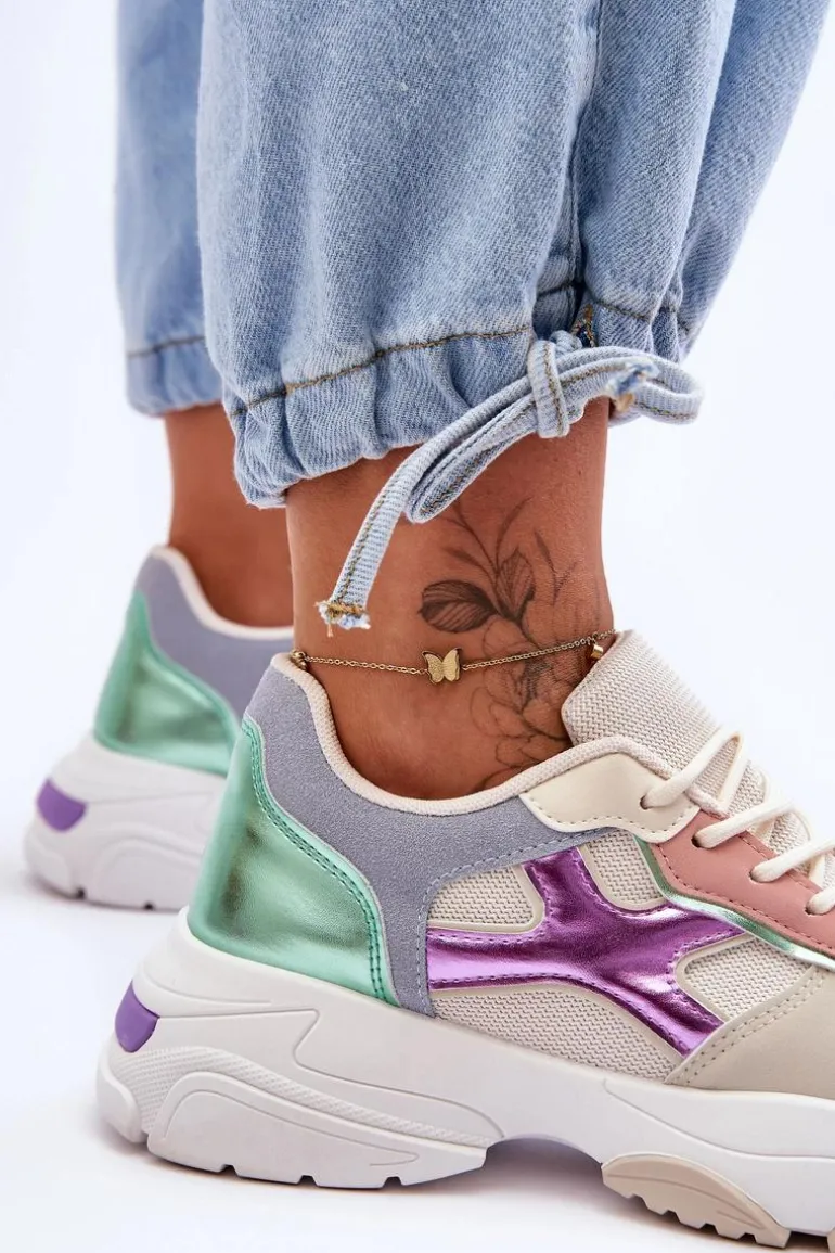 Damskie Sneakersy Sznurowane Beżowo-Zielone Cortes