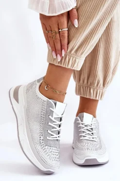 Damskie Sneakersy Z Cyrkoniami Białe Raiden