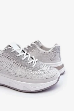 Damskie Sneakersy Z Cyrkoniami Białe Raiden