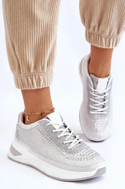 Damskie Sneakersy Z Cyrkoniami Białe Raiden