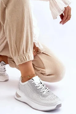 Damskie Sneakersy Z Cyrkoniami Białe Raiden