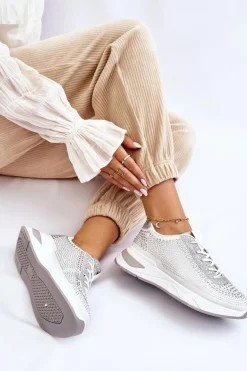 Damskie Sneakersy Z Cyrkoniami Białe Raiden