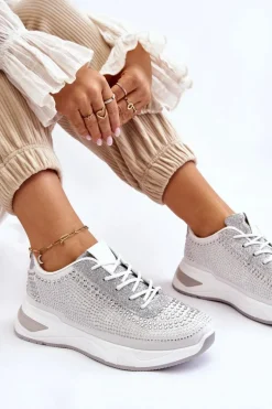 Damskie Sneakersy Z Cyrkoniami Białe Raiden